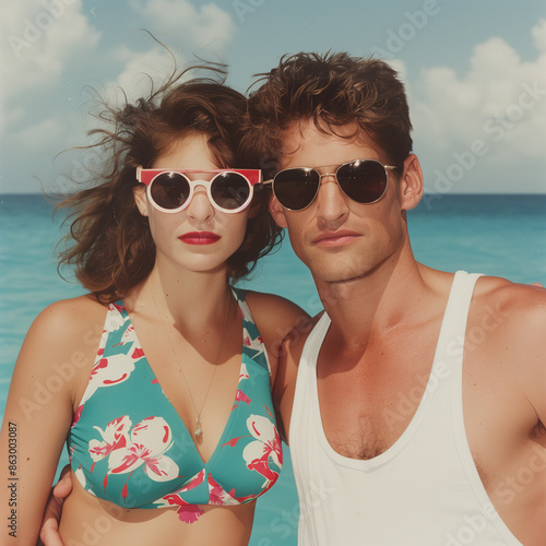 Couple Wearing Sunglasses on the Beach-1990s Style