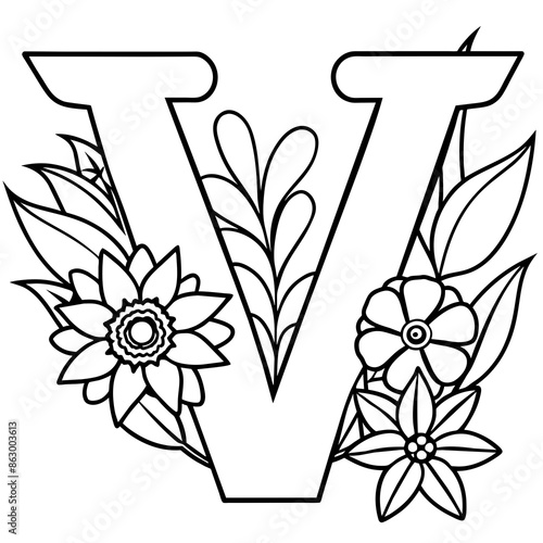 Floral alphabet letter vector illustration