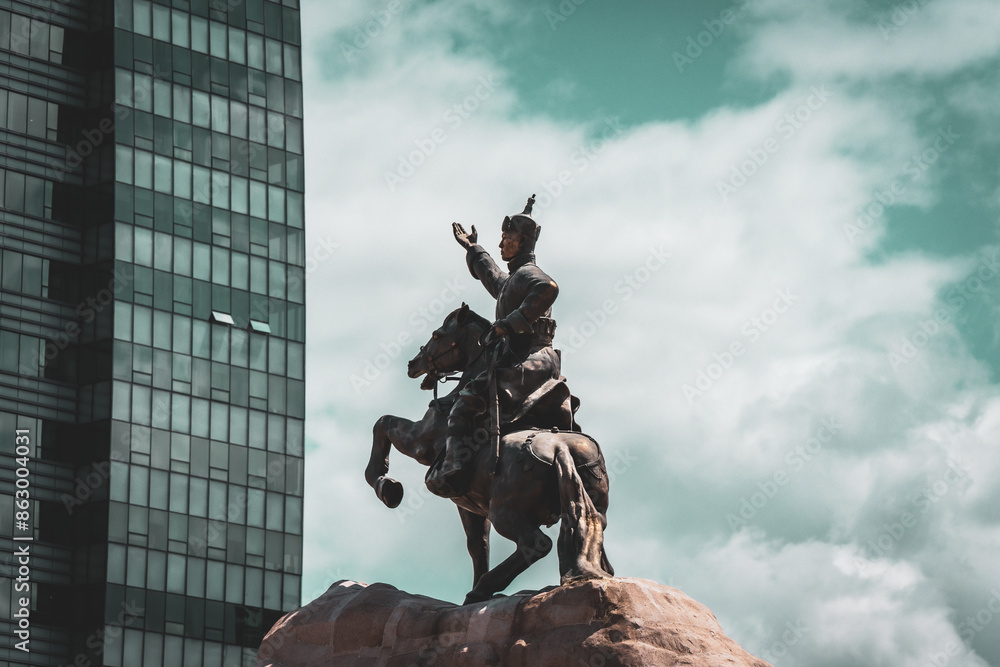 Fototapeta premium Damdin Skhbaatar statue on sukhbaatar square, Mongolia,Ulaanbaatar
