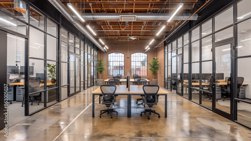 A large open office space with a lot of windows and a lot of chairs