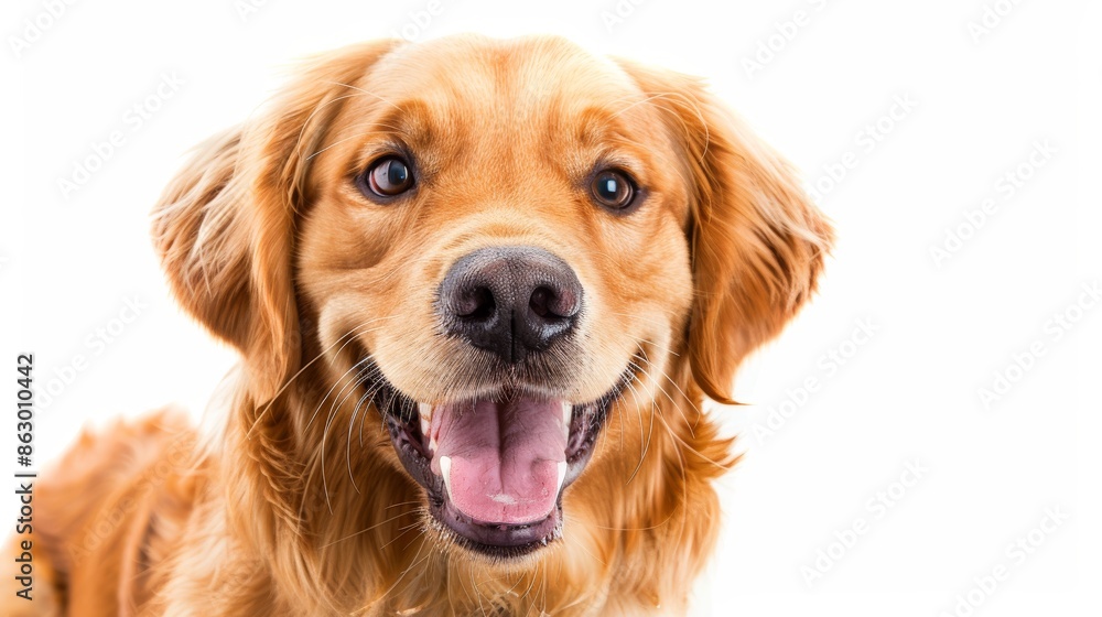 Joyful Golden Retriever with Bright Smile on White Background Joyful Golden Retriever with Bright Smile on White Background
