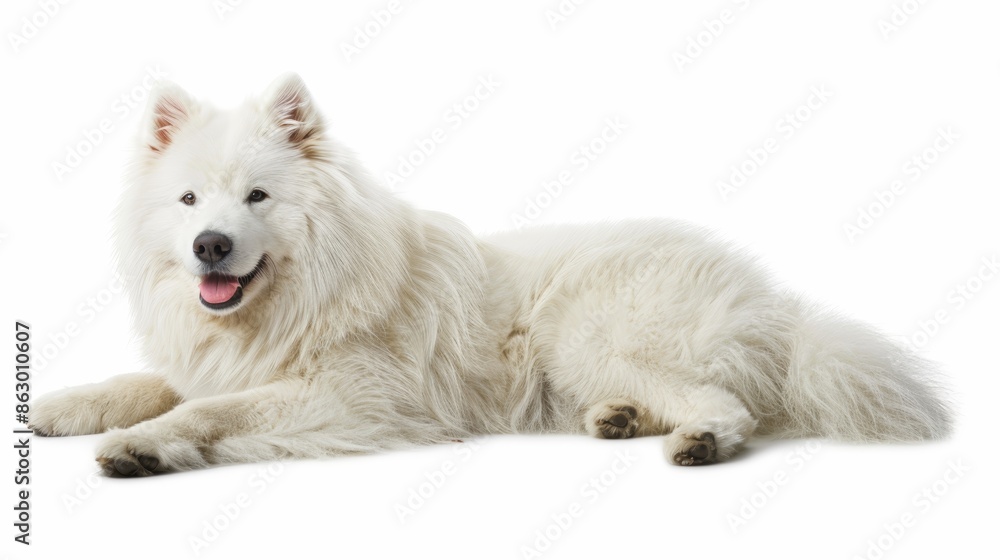 05061906 05 A fluffy Samoyed lying down with a joyful expression on a white background --ar 16:9 Job ID: 7afd78b1-e688-4198-9297-e20ebac68fcb 05061906 05 A fluffy Samoyed lying down with a joyful expression on a white background --ar 16:9 Job ID: 7afd78b1-e688-4198-9297-e20ebac68fcb