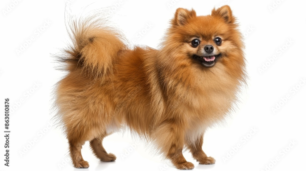 Adorable Fluffy Pomeranian with Cute Smile on White Background Adorable Fluffy Pomeranian with Cute Smile on White Background