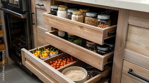 A pantry with sliding storage solutions