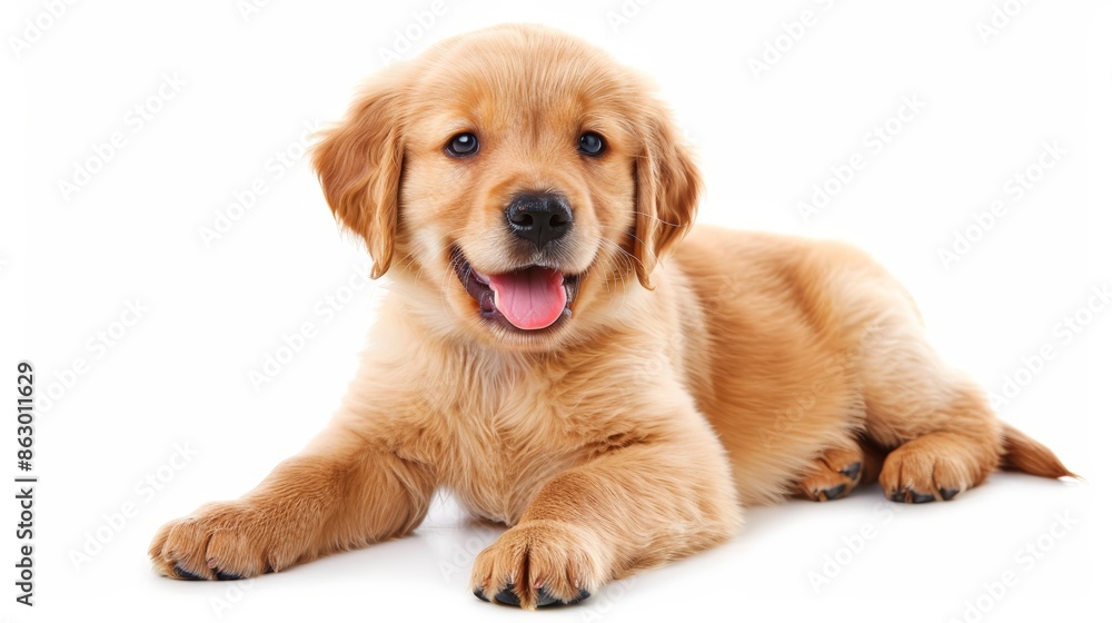 Cheerful Golden Retriever Puppy with Bright Expression on White Background Cheerful Golden Retriever Puppy with Bright Expression on White Background