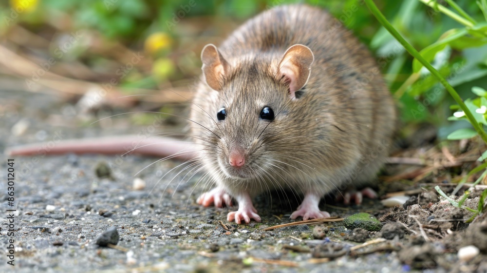 A small rat sitting on the ground, great for illustrations and scenes A small rat sitting on the ground, great for illustrations and scenes