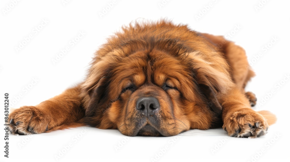 Serene Tibetan Mastiff Resting Peacefully on White Background Serene Tibetan Mastiff Resting Peacefully on White Background