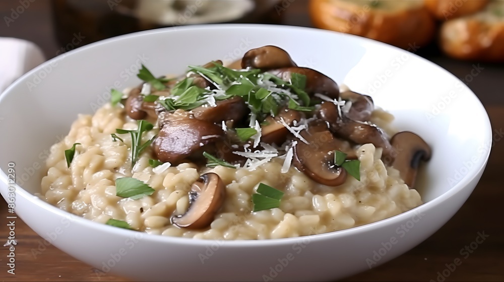 Close up view of appetizing mushroom risotto. Close up view of appetizing mushroom risotto.