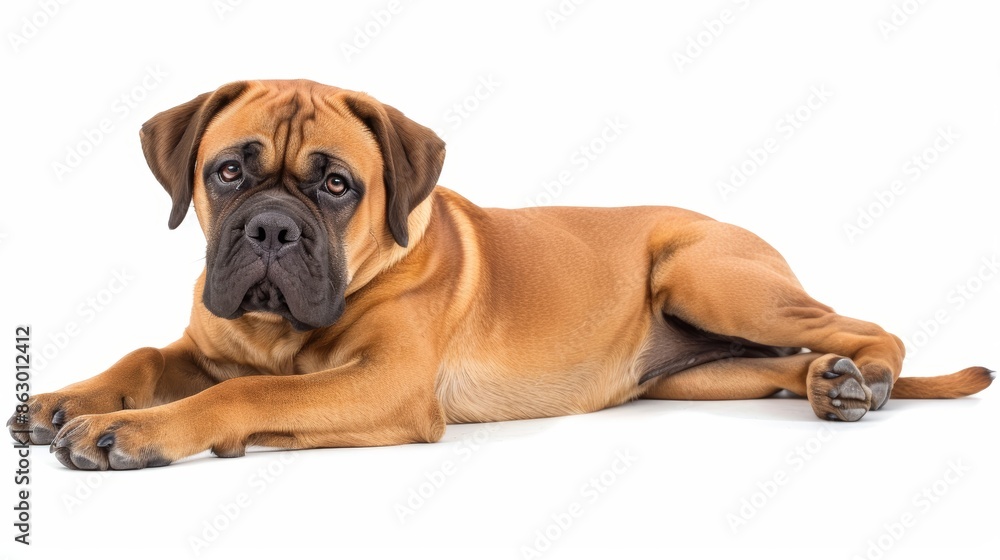 Serene Bullmastiff Resting Peacefully on White Background Serene Bullmastiff Resting Peacefully on White Background