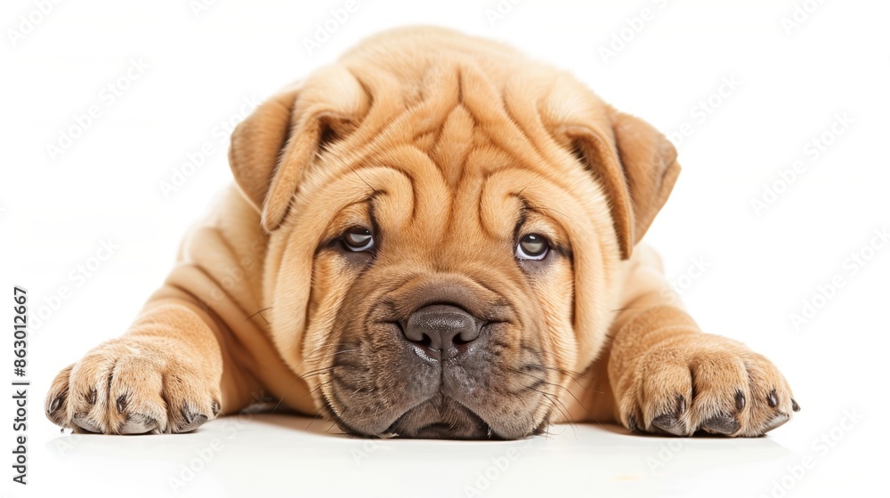 Curious Shar Pei Puppy with Gentle Eyes on White Background Curious Shar Pei Puppy with Gentle Eyes on White Background
