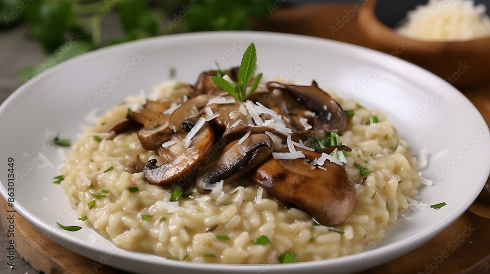 Close up view of appetizing mushroom risotto. Close up view of appetizing mushroom risotto.