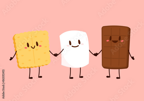 Chocolate bar and graham crackers. S'more graham cracker, chocolate, and marshmallow.