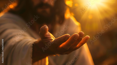 Jesus Offering a Hand in Warm Sunlight