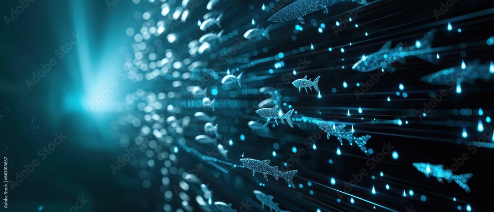 Naklejka premium AI-generated fish in data ocean, machine learning, business intelligence
