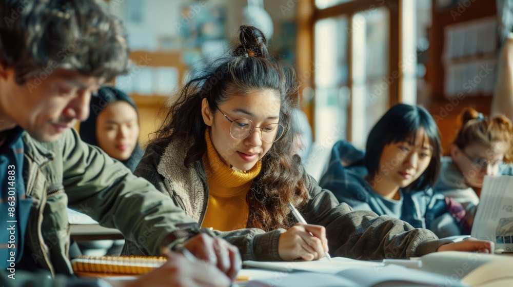 People working together on notes and papers People working together on notes and papers