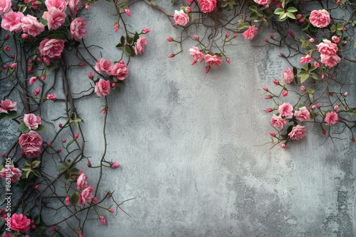 A beautiful wall covered in pink flowers and vines