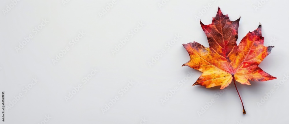 Fototapeta premium Colorful fall leaf with a white background and open copyspace