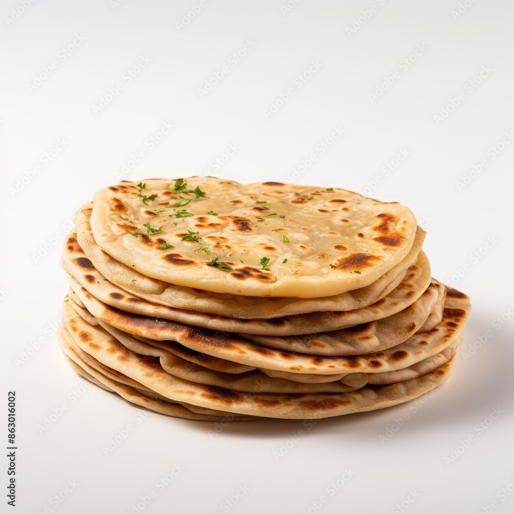 Stack of Sattu Paratha Flatbreads on a White Background Stack of Sattu Paratha Flatbreads on a White Background