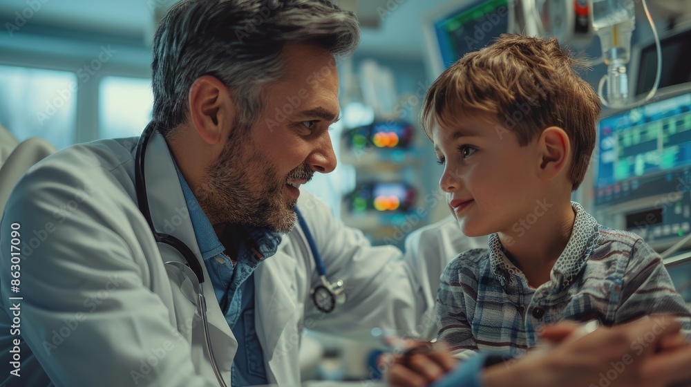 Obraz premium Pediatric doctor examining child in hospital for healthcare checkup