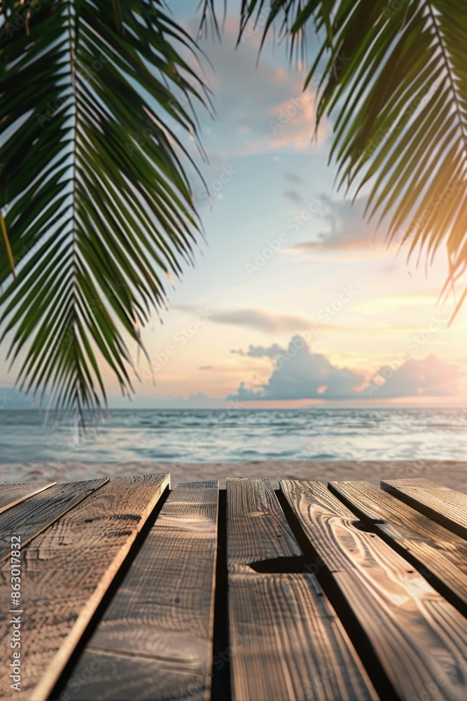 A serene scene showing the vastness of the ocean from a wooden deck, perfect for use in travel, relaxation, or outdoor-themed designs A serene scene showing the vastness of the ocean from a wooden deck, perfect for use in travel, relaxation, or outdoor-themed designs