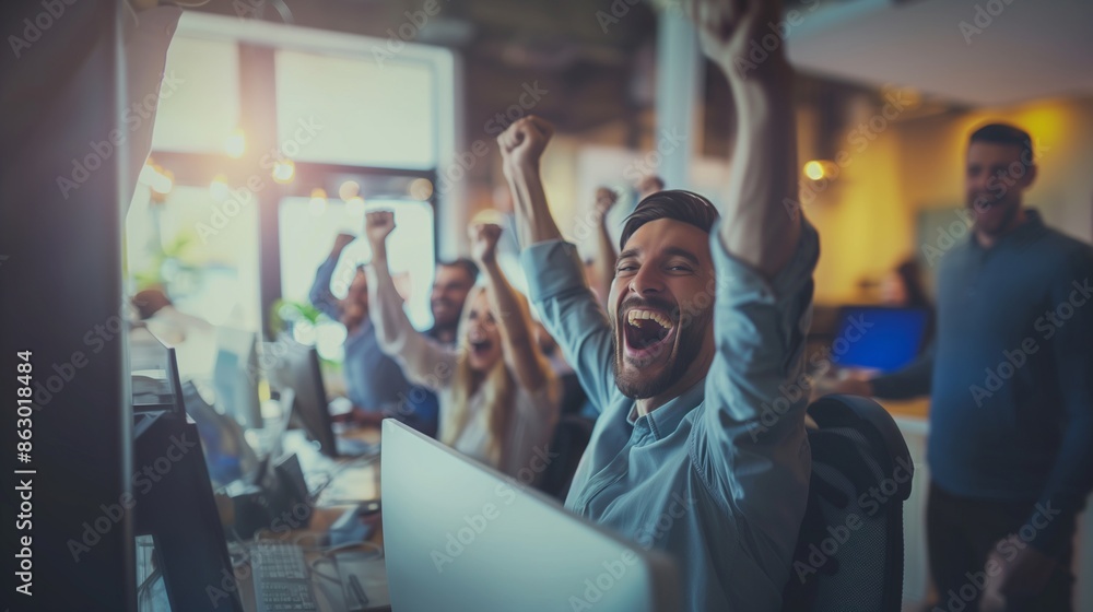 Obraz premium Successful Business Team Reacting to Positive Results.