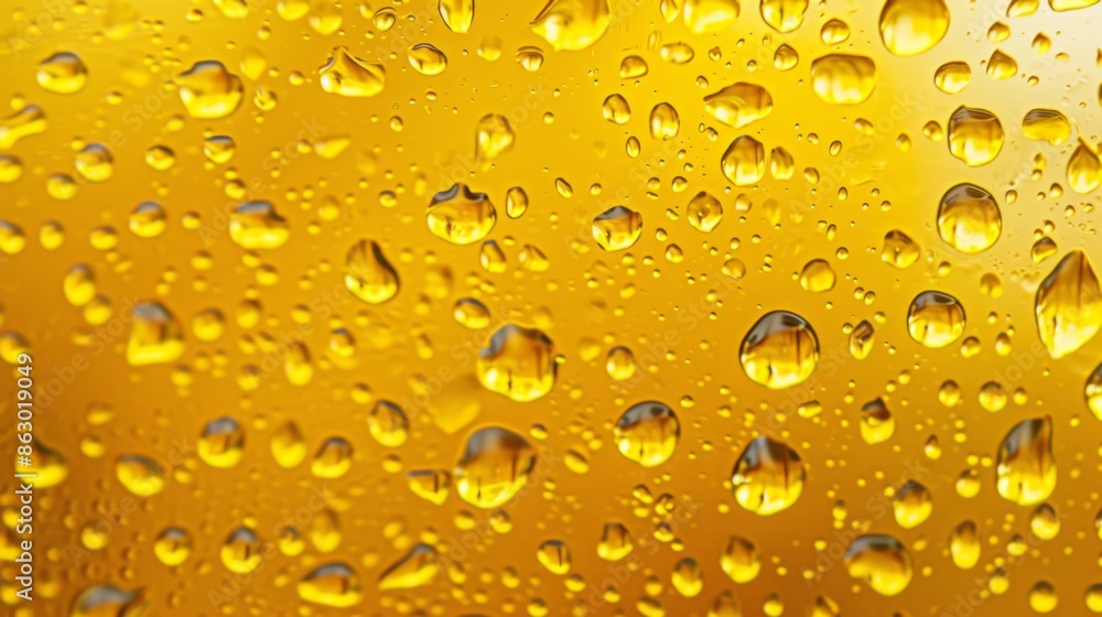 Water droplets on yellow-tinted glass, with the background blurred to emphasize the droplets Water droplets on yellow-tinted glass, with the background blurred to emphasize the droplets