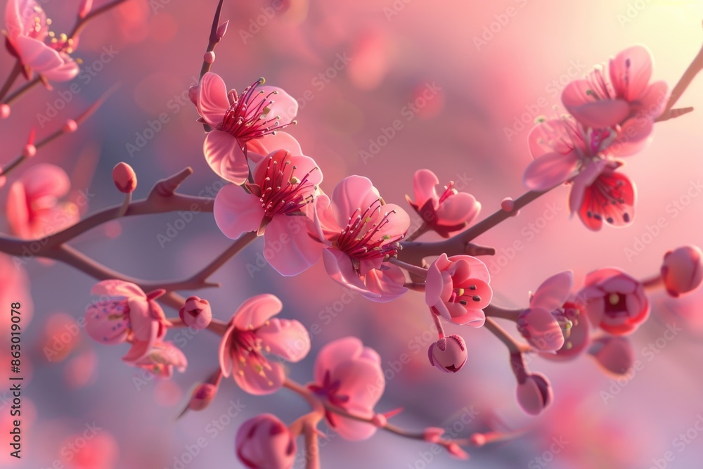 Pink blooming tree branch close-up, garden or park decoration idea Pink blooming tree branch close-up, garden or park decoration idea