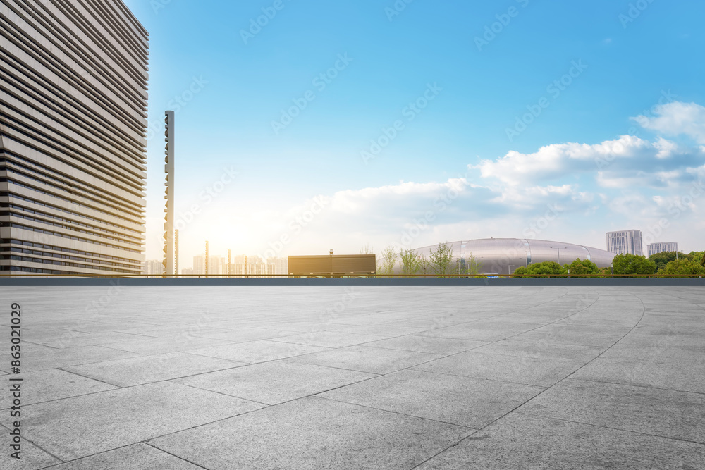 Fototapeta premium Modern Urban Plaza with Clear Blue Sky
