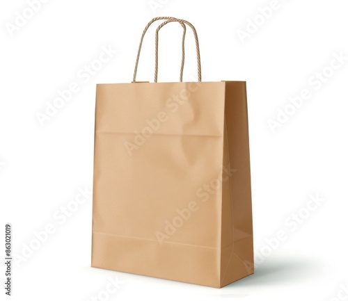 Vector Illustration of Brown Paper Bag with Handles on White Background, Minimalistic Style