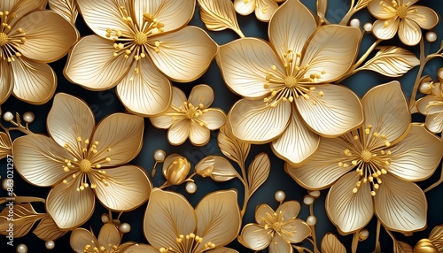 Background with gold flower pattern. Cherry blossom pattern modern  © b13