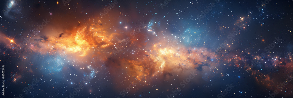 Enchanting Cosmic Vista: A Stellar Journey Through the Star-Studded Infinity of Space. Universe, stars, deep space. Wide Horizontal Template, poster, banner, cover, header. Generative Ai content Enchanting Cosmic Vista: A Stellar Journey Through the Star-Studded Infinity of Space. Universe, stars, deep space. Wide Horizontal Template, poster, banner, cover, header. Generative Ai content