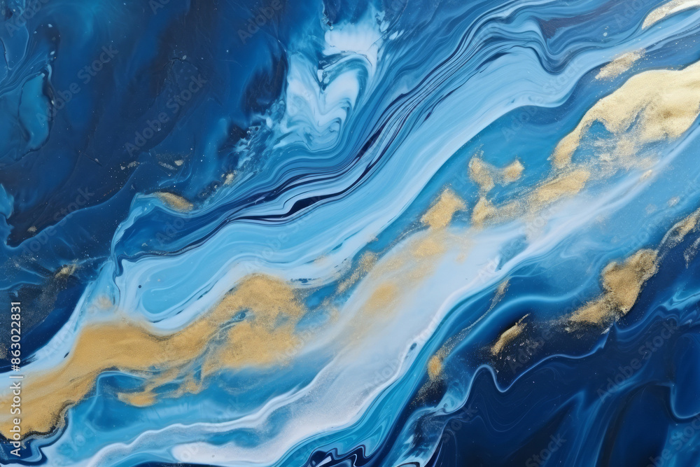 Fototapeta premium Processed collage of luxurious ocean blue and gold ink marble texture. Background for banner