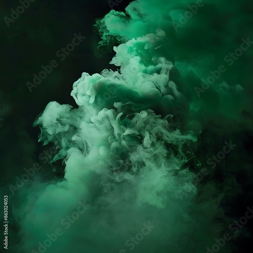 Vivid emerald green smoke against a matte black background.