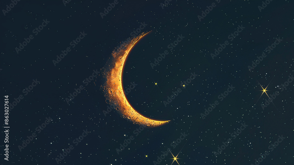 Naklejka premium Crescent moon and star symbolizing the start of the Hijri calendar year.