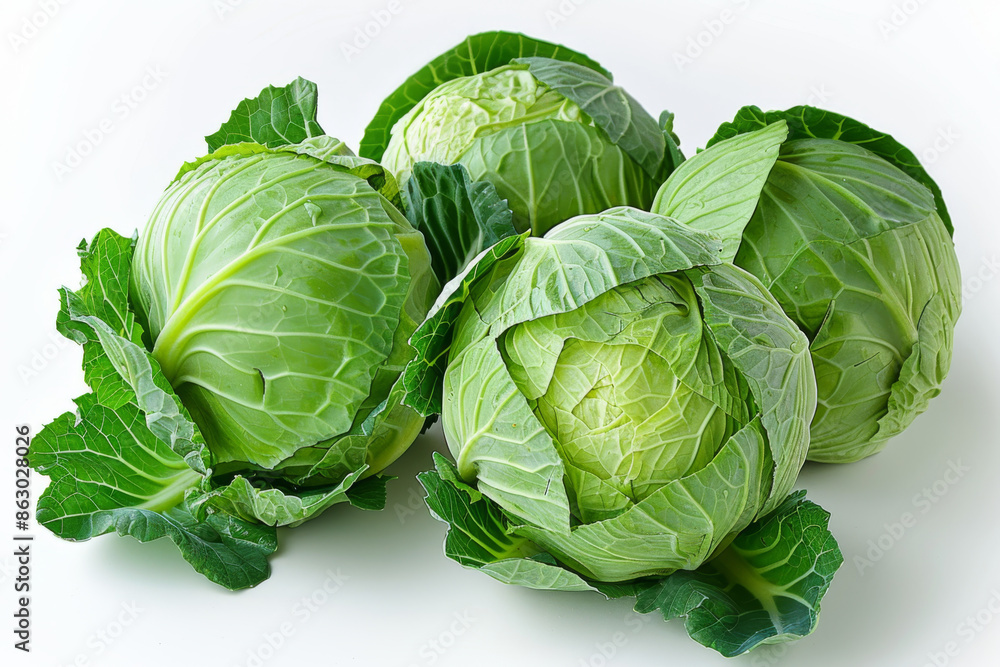 Green Cabbages on a White Background Green Cabbages on a White Background