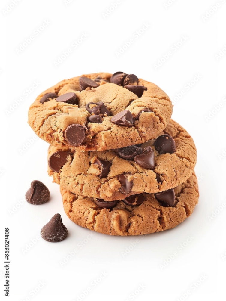 Cookies Isolated. Chocolate Chip Cookies on White Background. Tasty and Sweet Treats Cookies Isolated. Chocolate Chip Cookies on White Background. Tasty and Sweet Treats