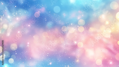 Pastel unicorn colour background with bokeh light and glitter particles