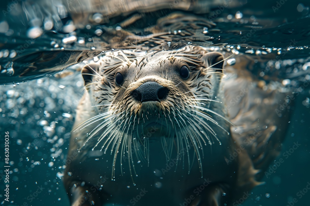 Underwater Otter Close-Up Underwater Otter Close-Up