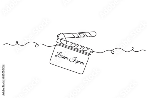One continuous line drawing of clapper board. Action movie scene and retro video production concept in simple linear style.