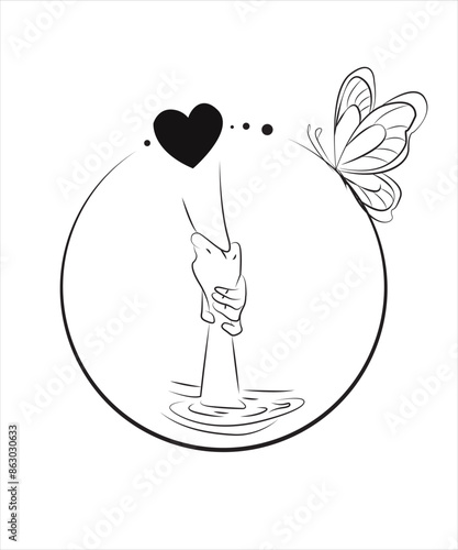 Handdrawn line art style mom and baby illustration art.