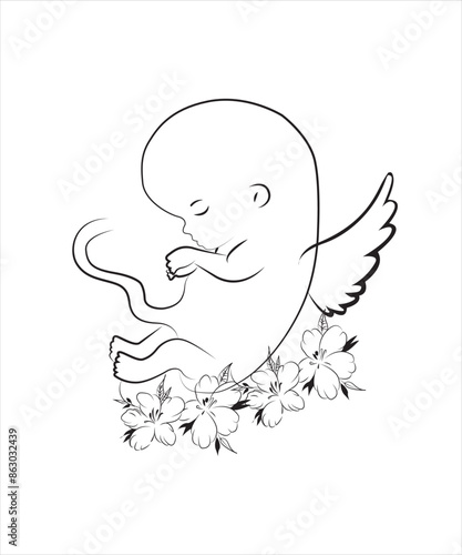 Handdrawn line art style mom and baby illustration art.