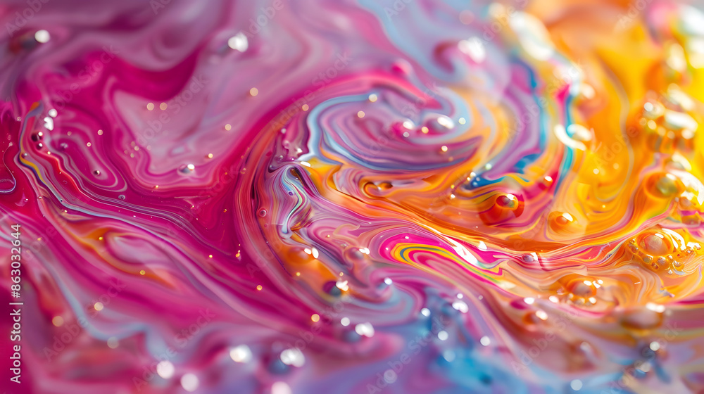 A vibrant and swirling mixture of Holi colored paint liquid A vibrant and swirling mixture of Holi colored paint liquid
