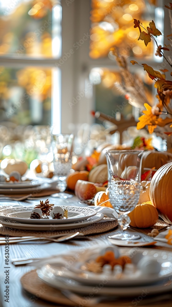 Elegant Autumn-Themed Table Setting with Pumpkins and Fall Decor Elegant Autumn-Themed Table Setting with Pumpkins and Fall Decor