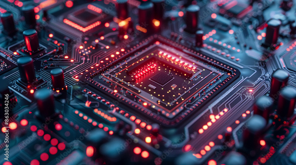 Obraz premium Quantum computing technology concept with futuristic computer processor.