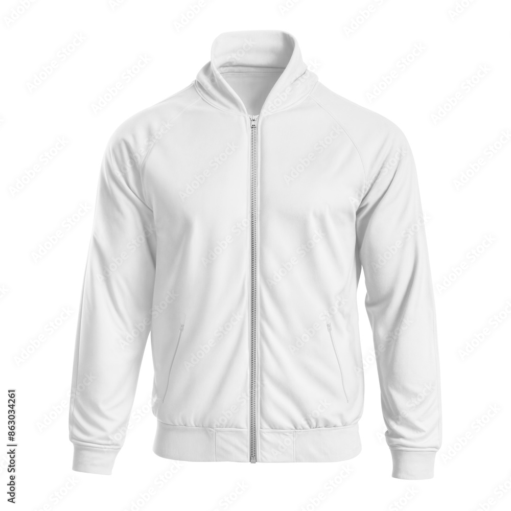 An image of a White Raglan Jacket with zipper isolated on a white background An image of a White Raglan Jacket with zipper isolated on a white background
