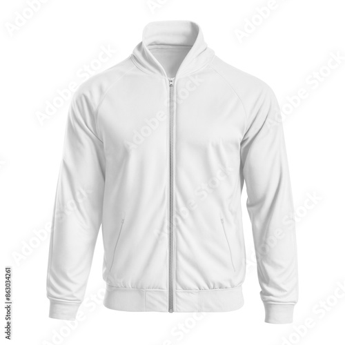 An image of a White Raglan Jacket with zipper isolated on a white background