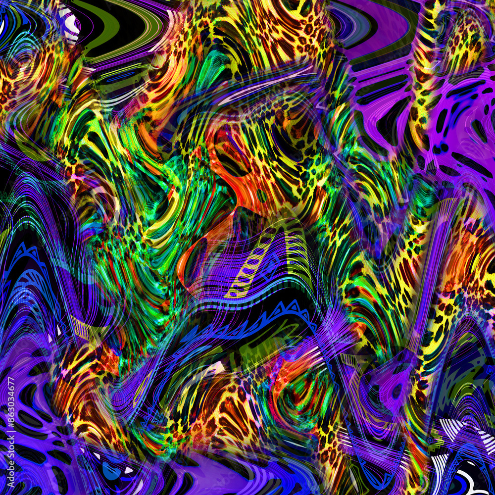 Combination textile collage pattern of wave and lines colored leopard snake tiger textures
Combination textile collage pattern of wave and lines colored leopard snake tiger textures