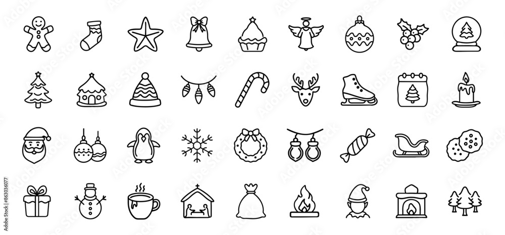 set of Christmas and New Year icons on white. set of Christmas and New Year icons on white.