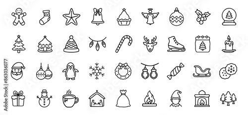 set of Christmas and New Year icons on white.