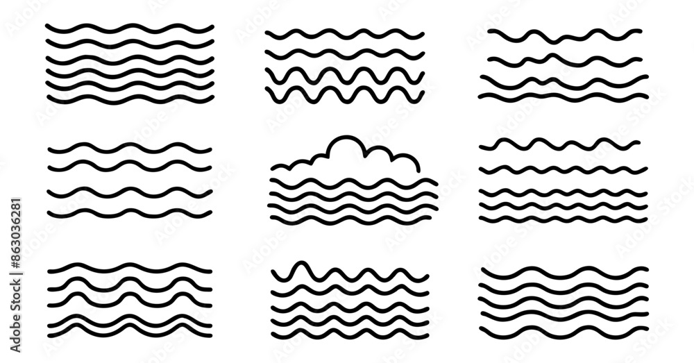 Fototapeta premium set of line water waves icon, sign.